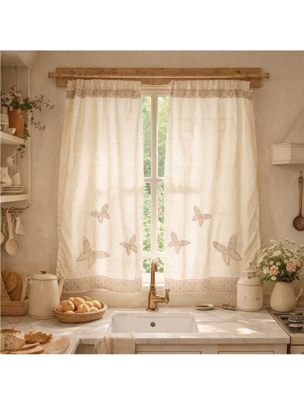 Vintage Eyelet Lace Butterfly Curtains 2 Panels cottagecore granny floral